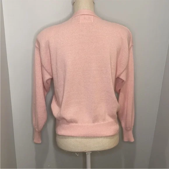 Women's Jaclyn Smith Pink V-Neck Vintage Sweater with Floral Embroidery Size L - Picture 5 of 12
